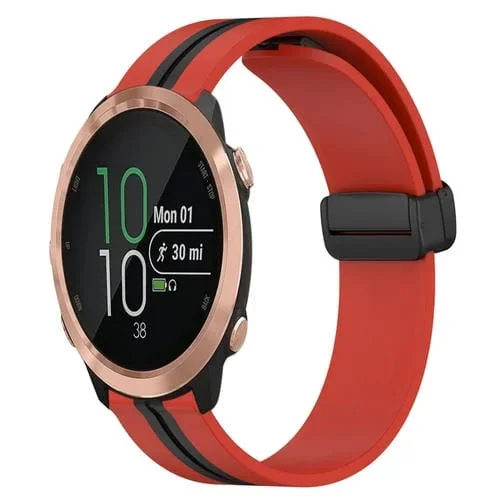 Correa de Reloj Garmin Forerunner 645 Music 20mm Silicona con Cierre Magnético Plegable (Rojo + Negro)