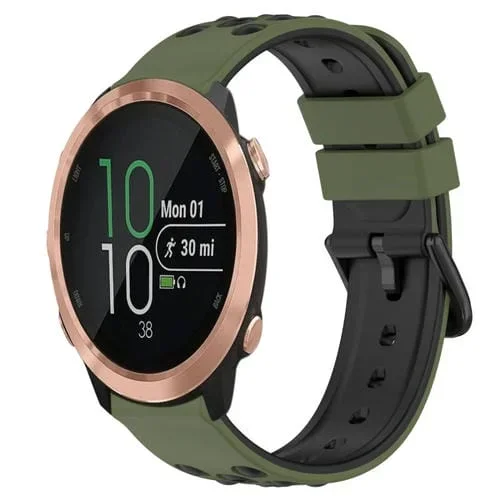Correa de Reloj Garmin Forerunner 645 Music 20mm Silicona Porosa Dos Colores (Verde Militar + Negro)