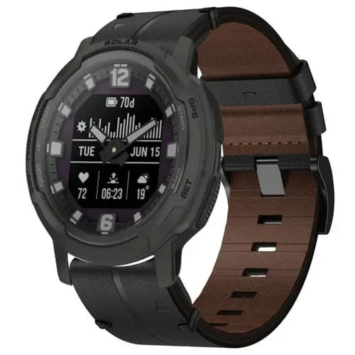 Correa de Reloj Garmin Instinct Crossover Solar 22mm con Textura de Cuero (Negro)