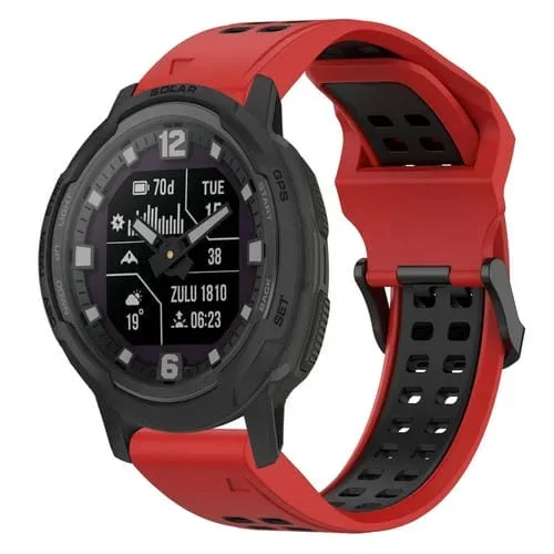 Correa de Reloj Garmin Instinct Crossover Solar 22mm silicona hebilla inversa dos colores (Rojo + Negro)
