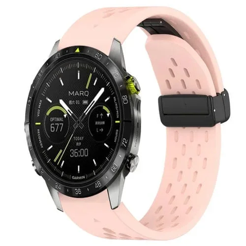 Correa de Reloj Garmin Marq Athlete Silicona 22mm con Orificio y Hebilla Plegable (Rosa)