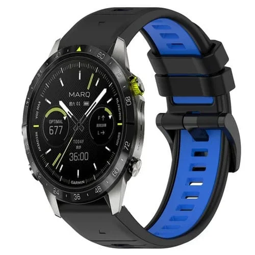Correa de Reloj Garmin Marq Athlete Silicona Deportiva Dos Colores 22mm (Negro + Azul)