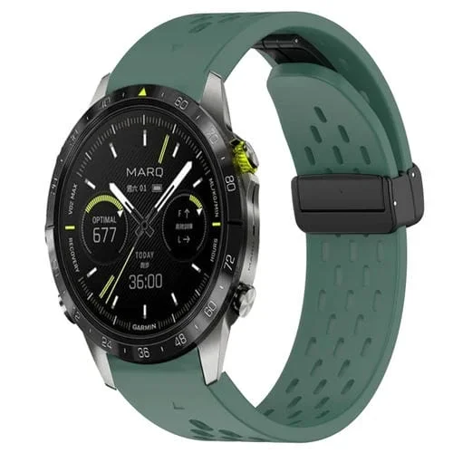 Correa de Reloj Garmin Marq Athlete Silicona Orificio Hebilla Plegable 22mm (Verde Oscuro)