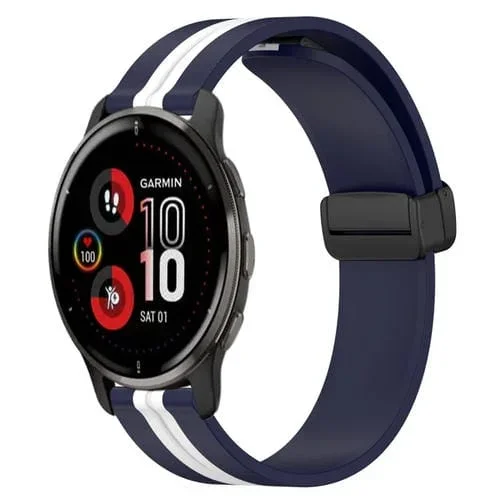 Correa de Reloj Garmin Venu 2 Plus 20mm Silicona con Cierre Magnético Plegable (Azul Medianoche + Blanco)