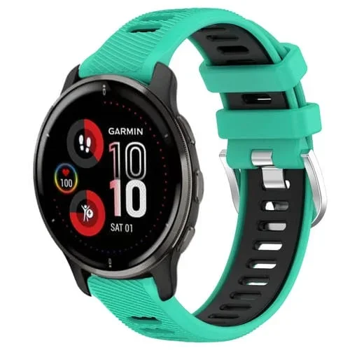 Correa de Reloj Garmin Venu 2 Plus 20mm Silicona Dos Colores Hebilla de Acero (Azul Lago + Negro)