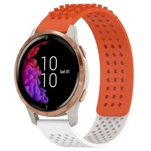 Correa de Reloj Garmin Venu silicona puntos 3D transpirable orificios 20mm (Naranja + Blanco)