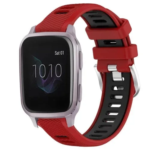 Correa de Reloj Garmin Venu Sq 20mm silicona deportes dos colores hebilla acero (Rojo + Negro)
