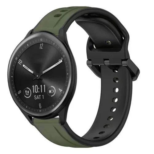 Correa de Reloj Garmin Vivomove Sport 20mm Convex Loop Silicona Dos Colores (Verde Oscuro + Negro)