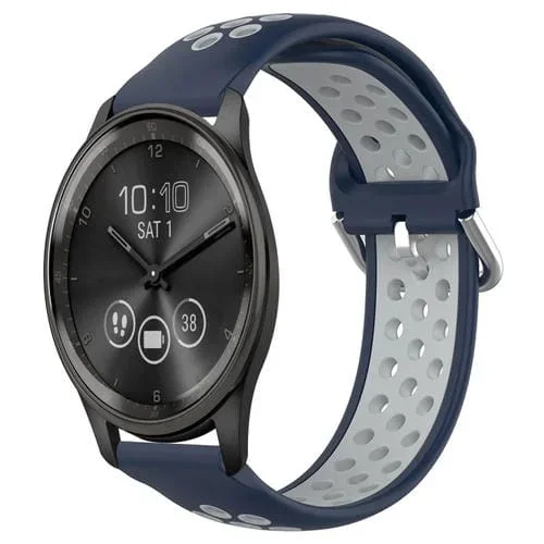 Correa de Reloj Garmin Vivomove Trend 20mm Silicona Deportiva Transpirable Perforada (Azul Medianoche + Gris)
