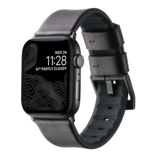 Correa de Reloj Híbrida Silicona y Cuero para Apple Watch Se 40mm (Hebilla Café y Negro)