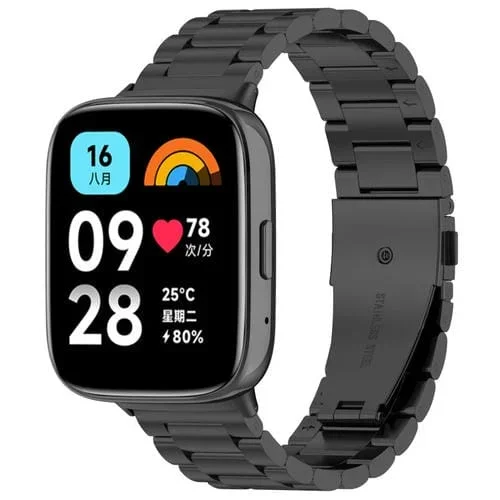 Correa de Reloj Metal Acero Inoxidable para Redmi Watch 3 Lite con Tres Cuentas (Negro)