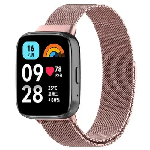 Correa de Reloj Milan de Acero Magnético para Redmi Watch 3 Active (Rosa)