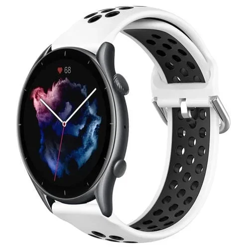 Correa de Reloj para Amazfit 3 22mm Silicona Deportiva Transpirable Perforada (Blanco + Negro)
