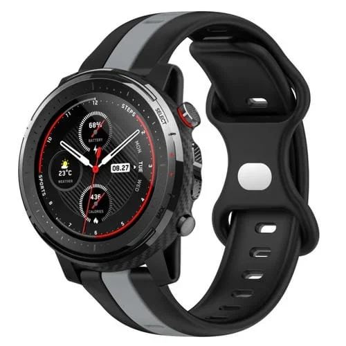 Correa de Reloj para Amazfit 3 22mm Silicona Dos Colores con Hebilla de Mariposa (Negro + Gris)