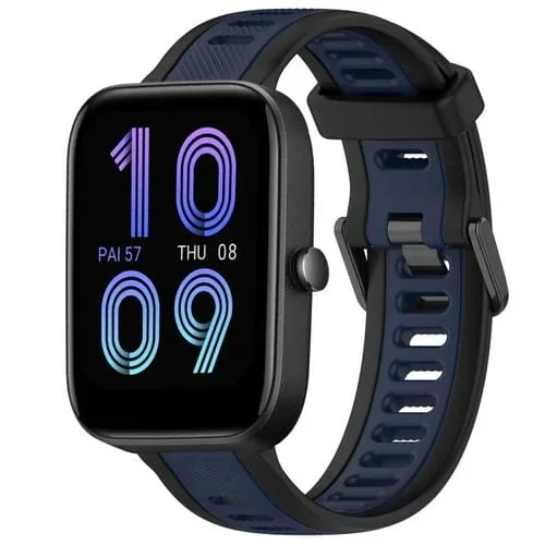 Correa de Reloj para Amazfit Bip 3 Silicona Texturizada Dos Colores 20mm (Azul Medianoche + Negro)