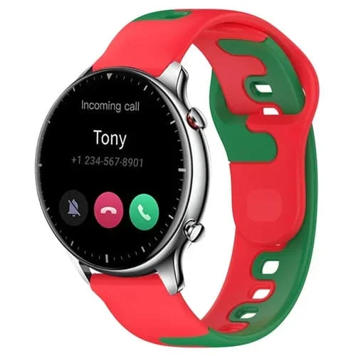 Correa de Reloj para Amazfit GTR 2 de Silicona Doble Color 22mm (Rojo + Verde)