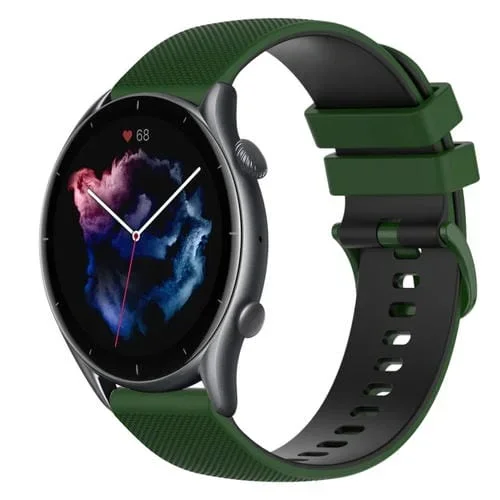 Correa de Reloj para Amazfit GTR 3 Pro 22mm Silicona Dos Colores a Cuadros (Amy Green + Black)