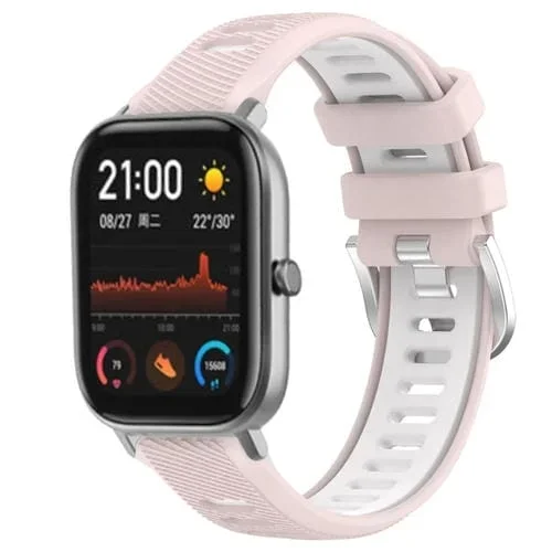 Correa de Reloj para Amazfit GTS 22mm con textura cruzada, silicona y hebilla de acero, dos colores (Rosa + Blanco)