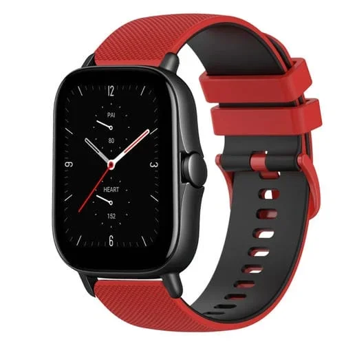 Correa de Reloj para Amazfit GTS 2E 20mm Silicona Dos Colores a Cuadros (Rojo + Negro)