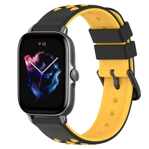 Correa de Reloj para Amazfit GTS 3 20mm Silicona Porosa Dos Colores (Negro + Amarillo)