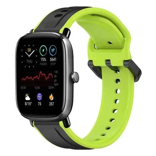 Correa de Reloj para Amazfit GTS 4 Mini 20mm Convex Loop Silicona Dos Colores (Negro + Lima)