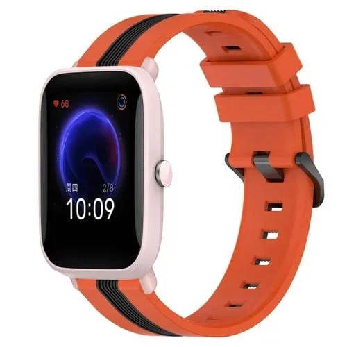 Correa de Reloj para Amazfit Pop Pro 20mm Silicona Dos Colores Vertical (Naranja + Negro)