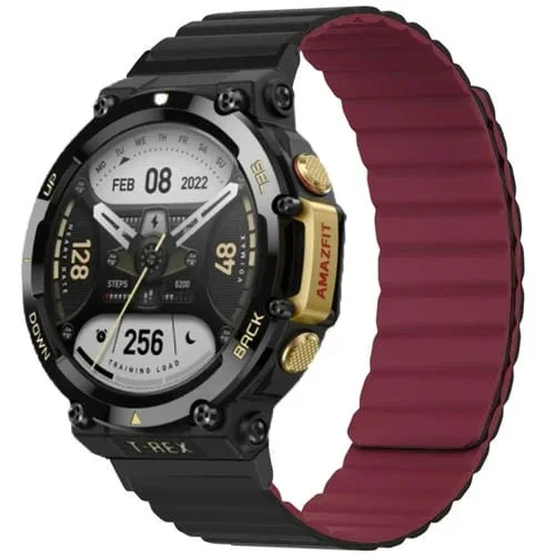Correa de Reloj para Amazfit T-Rex 2 magnética silicona doble color (Negro Vino Rojo)