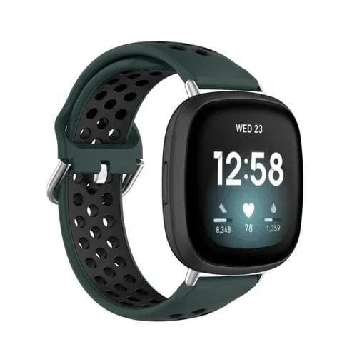 Correa de Reloj para Fitbit Versa 3 de Silicona Transpirable Perforada Dos Colores (Verde Oliva + Negro)