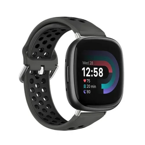 Correa de Reloj para Fitbit Versa 4 Silicona Transpirable Perforada Dos Colores (Negro + Negro)