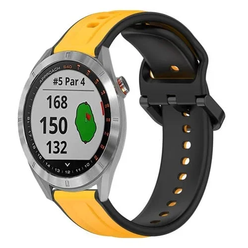 Correa de Reloj para Garmin Approach S40 Silicona Dos Colores 20mm (Amarillo + Negro)