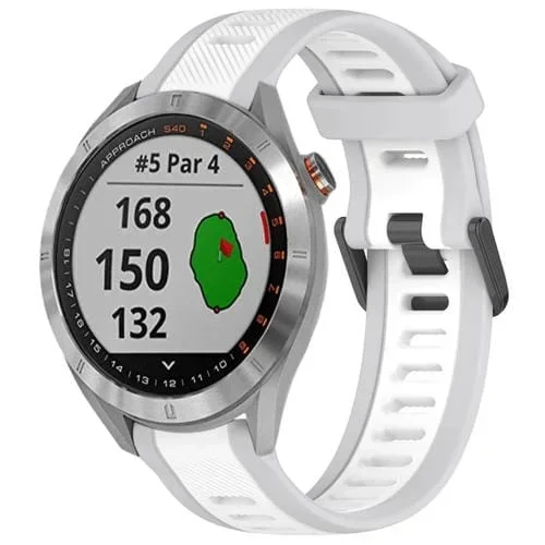 Correa de Reloj para Garmin Approach S40 Silicona Texturizada Dos Colores 20mm (Blanco + Gris)