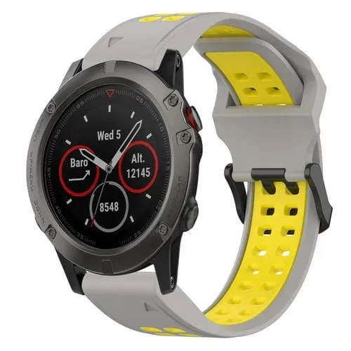 Correa de Reloj para Garmin Fenix 5X 26mm Silicona con Hebilla Inversa Dos Colores (Gris + Amarillo)
