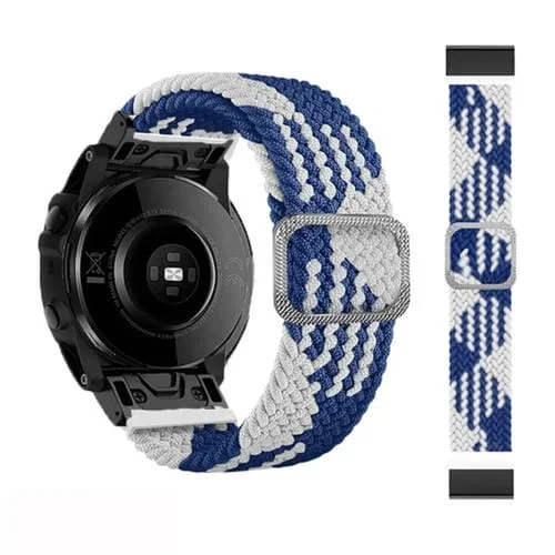Correa de Reloj para Garmin Fenix 7X Nailon Trenzada Ajustable (Azul Blanco)