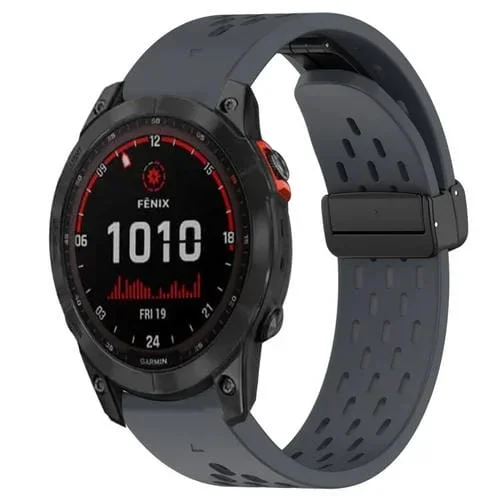 Correa de Reloj para Garmin Fenix 7X Solar 26mm silicona con orificio y hebilla plegable (Gris Oscuro)