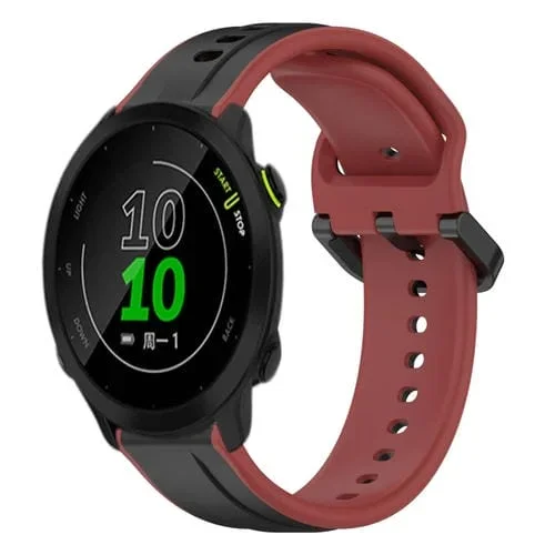 Correa de Reloj para Garmin Forerunner 158 Silicona Dos Colores Bucle Convexo 20mm (Negro + Rojo)