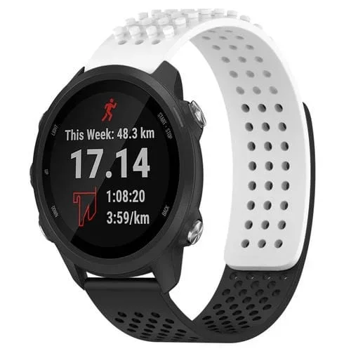 Correa de Reloj para Garmin Forerunner 245 Music Silicona Transpirable 20mm (Blanco + Negro)