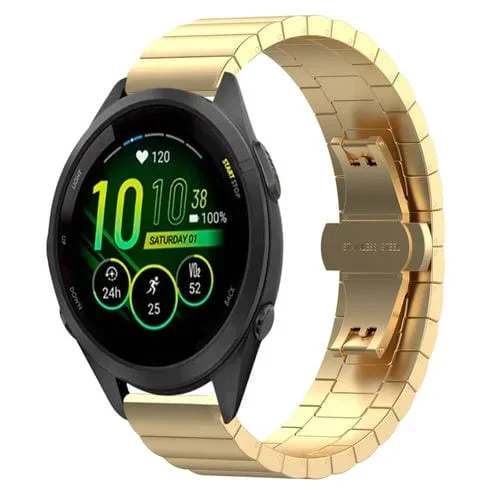 Correa de Reloj para Garmin Forerunner 265S Metal Acero Inoxidable Hebilla Mariposa (Dorado)