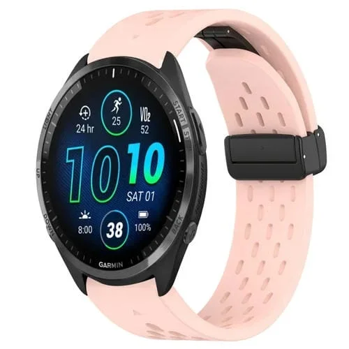 Correa de Reloj para Garmin Forerunner 965 silicona con orificio y hebilla plegable 22mm (Rosa)