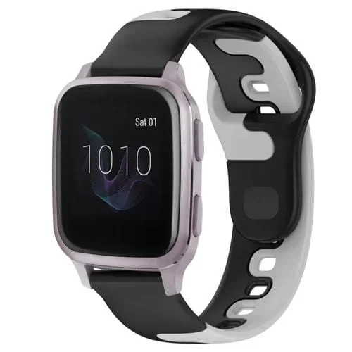 Correa de Reloj para Garmin Forerunner Sq2 Music de Silicona Doble Color 20mm (Negro + Gris)