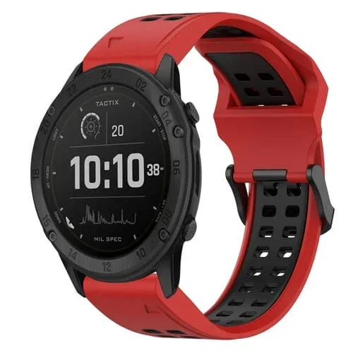 Correa de Reloj para Garmin Tactix Delta 26mm Silicona Hebilla Inversa Dos Colores (Rojo + Negro)