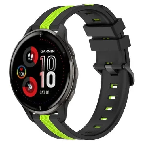 Correa de Reloj para Garmin Venu 2 Plus Silicona Dos Colores Vertical 20mm (Negro + Verde Lima)