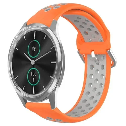 Correa de Reloj para Garmin Vivomove Luxe 20mm Silicona Deportiva Transpirable Perforada (Naranja + Gris)