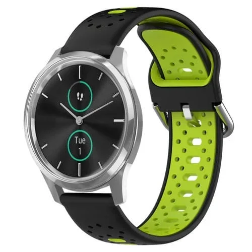 Correa de Reloj para Garmin Vivomove Luxe 20mm Silicona Transpirable Dos Colores (Negro + Verde Lima)
