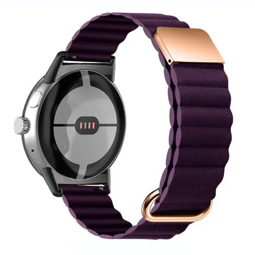 Correa de Reloj para Google Pixel Watch Cuero Genuino Magnético con Hebilla Inversa (Cereza Carmesí)