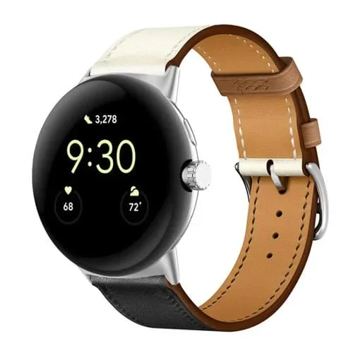 Correa de Reloj para Google Pixel Watch de Cuero Genuino (Azul Índigo + Blanco)