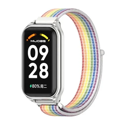 Correa de Reloj para Redmi Band 2 Mijobs Bucle de Nailon Transpirable con Carcasa Metálica (Plata)