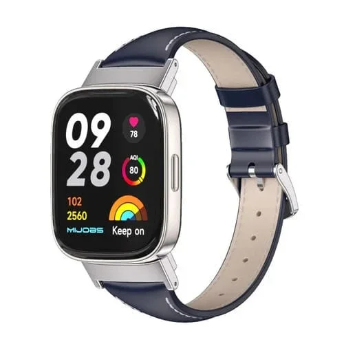 Correa de Reloj para Redmi Watch 3 Mijobs Cuero Genuino Delgada (Plata Azul)