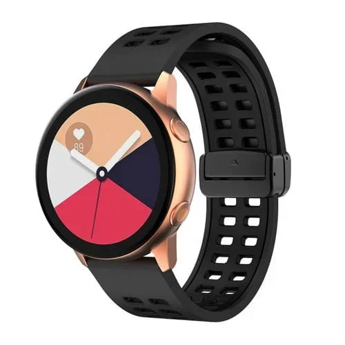 Correa de Reloj Silicona Dos Colores Hebilla Negra Plegable Orificio Doble Fila 20mm (Negro)