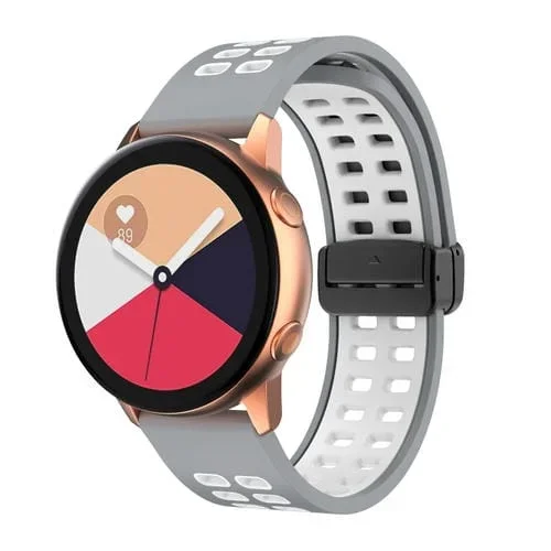 Correa de Reloj Silicona Dos Colores Hebilla Negra Plegable Orificio Doble Fila 22mm (Gris Blanco)
