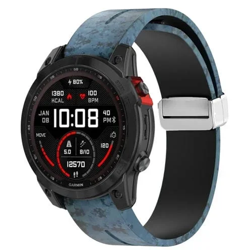 Correa de Reloj silicona estampado color hebilla magnética plegable para Garmin Fenix 7 (Mosaico)